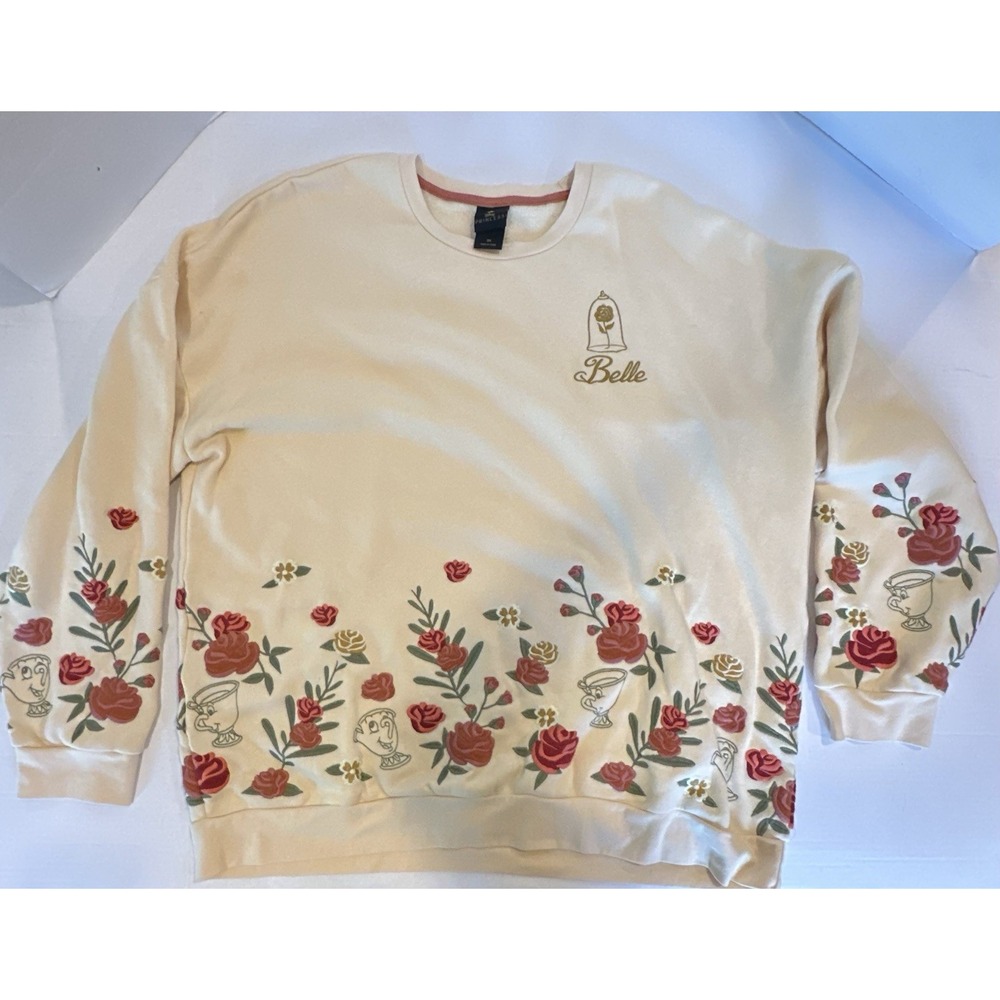 Disney Princess Belle Beauty And The Beast Sweatshirt Womens 3XL Cream Embroided